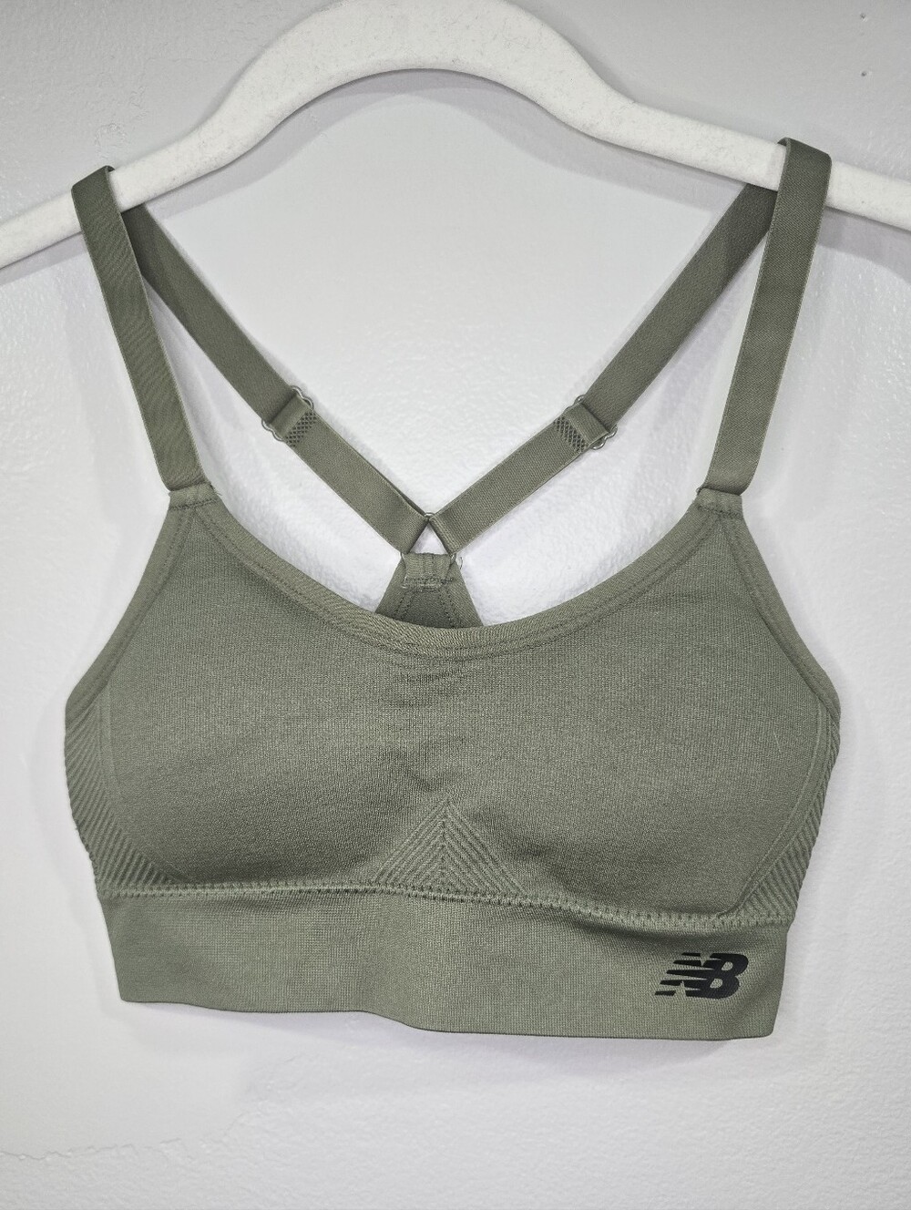 New Balance Olive Green Seamless Strappy Sports Bra - Small